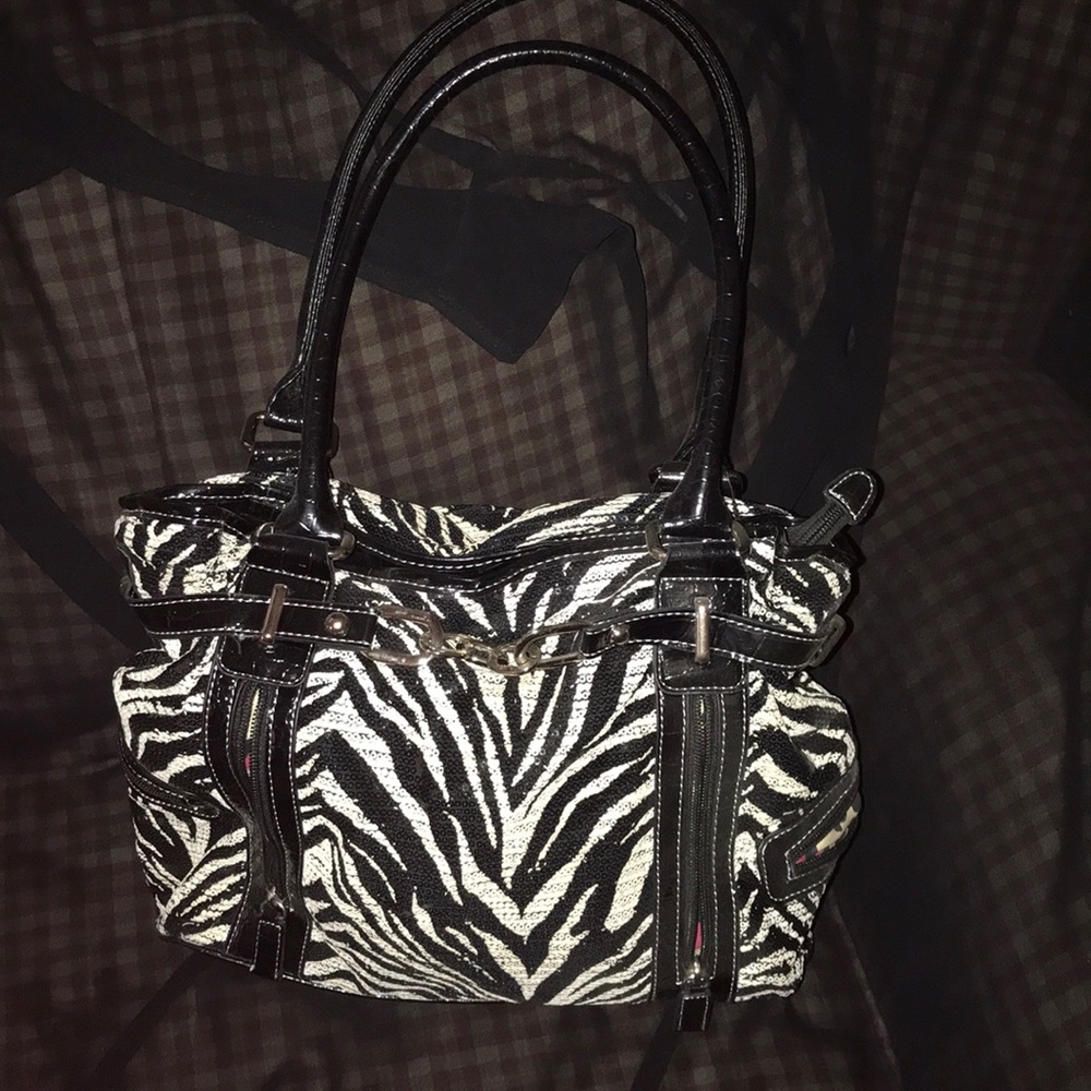 Zebra-print sequined purse